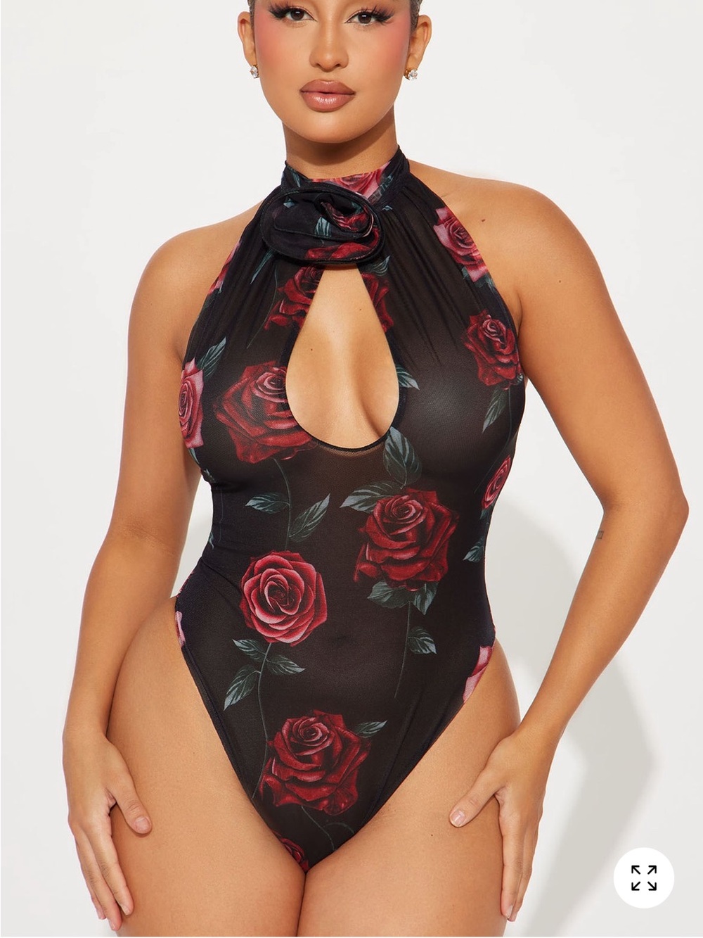 Fashion Nova Black and Red Floral bodysuit